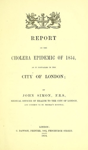 Cover for Report on the cholera epidemic of 1854 as it prevailed in the City of London