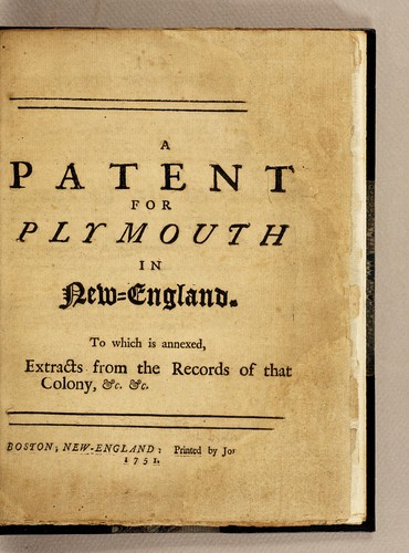 Cover for A patent for Plymouth in New-England.