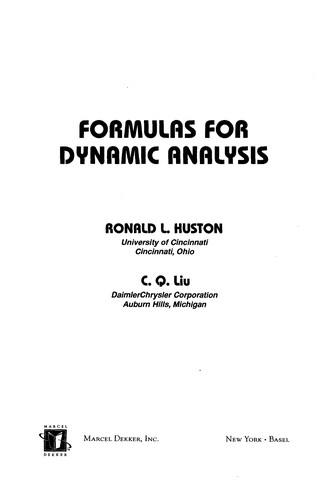 Cover for Formulas for dynamic analysis