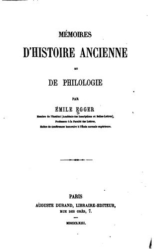 Cover for Mémoires d'histoire ancienne et de philologie.