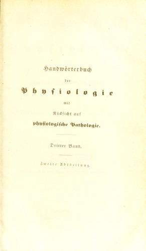 Cover for Handw©œrterbuch der physiologie