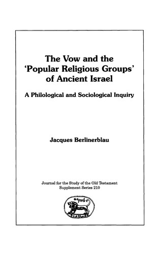 Cover for Vow and the 'popular Religious Groups' of Ancient Israel