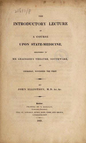 Cover for The introductory lecture of a course upon state-medicine