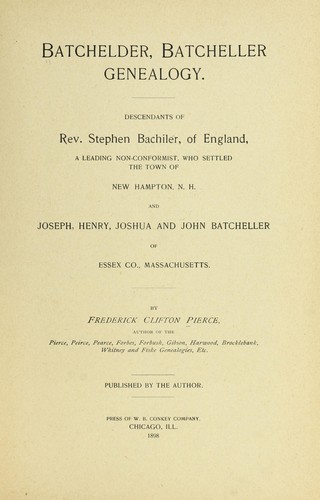 Cover for Batchelder, Batcheller genealogy