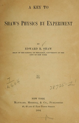 Cover for A key to Shaw's Physics by experiment