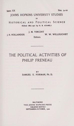 Cover for The political activities of Philip Freneau.