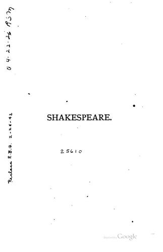 Cover for Shakespeare: A Biographic Aesthetic Study