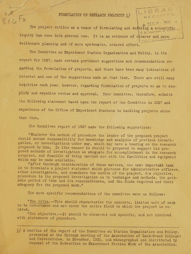 Cover for Formulation of research projects