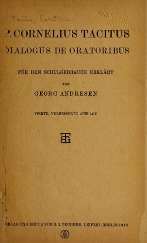 Cover for P. Cornelius Tacitus Dialogus de oratoribus