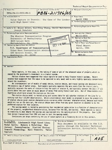 Cover for Value capture in transit