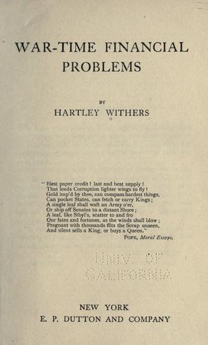 Cover for War-time financial problems