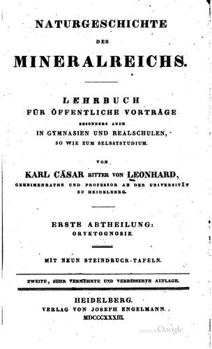 Cover for Naturgeschichte des Mineralreichs: Lehrbuch für öffentliche Vorträge ...