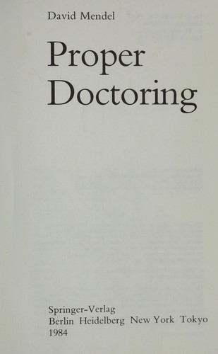 Cover for Proper Doctoring.