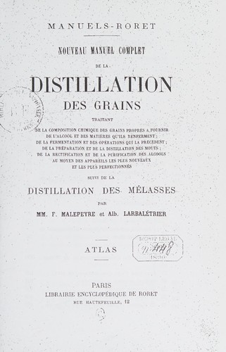 Cover for Nouveau Manuel Complet de Distillation des Grains Suivi de la Distillation des Melasses
