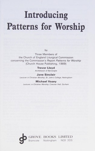 Cover for Introducing patterns for worship