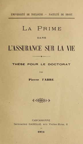 Cover for La prime dans l'assurance sur la vie