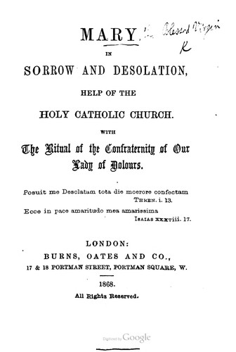 Cover for Mary in sorrow and desolation, help of the holy Catholic Church