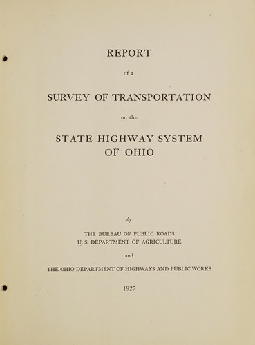 Cover for Report of a survey of transportation on the State highway system of Ohio