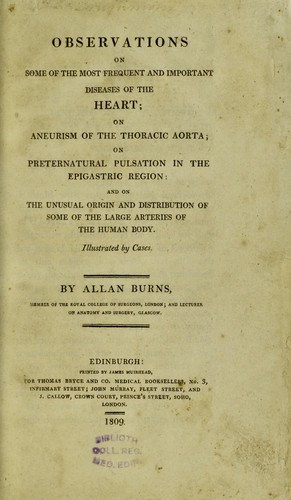 Cover for Observations on some of the most frequent and important diseases of the heart; on aneurism of the thoracic aorta; on preternatural pulsation in the epigastric region: and on the unusual origin and distribution of some of the large arteries of the human body. Illustrated by cases