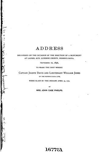 Cover for An Address by Mrs. John Case Phelps: Delivered on the Occasion of the Erection of a Monument at ...