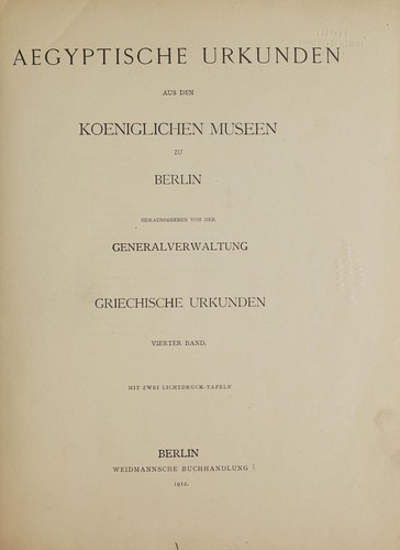 Cover for Aegyptische Urkunden aus den Koeniglichen Museen zu Berlin