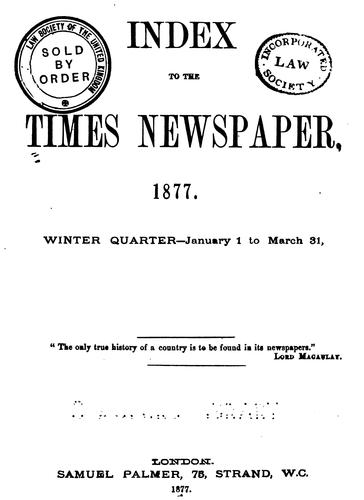 Cover for Palmer's Index to the Times Newspaper