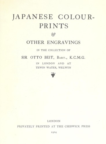 Cover for Japanese colour-prints & other engravings in the collection of Sir Otto Beit,. bart ... in London and at Tewin water, Welwyn