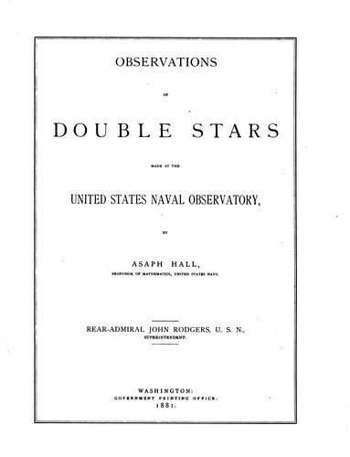 Cover for Observations of Double Stars Made at the United States Naval Observatory