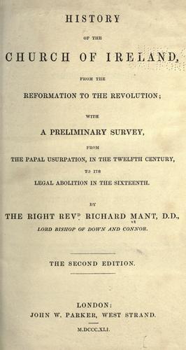 Cover for History of the Church of Ireland, from the Reformation to the Revolution