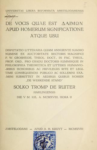 Cover for De vocis quae est Daimon apud Homerum significatione atque usu.