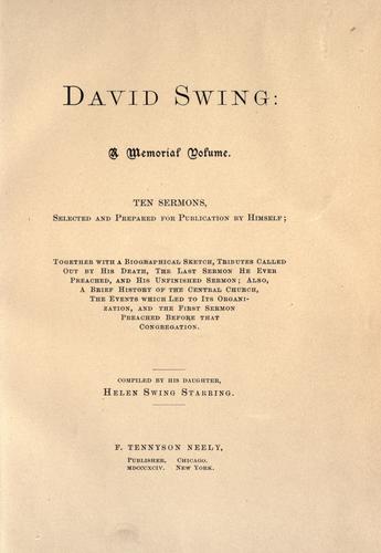 Cover for David Swing: a memorial volume
