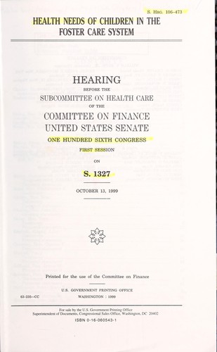 Cover for Health needs of children in the foster care system