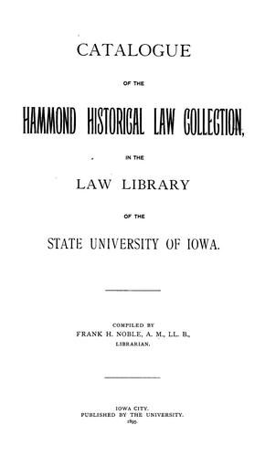 Cover for Catalogue of the Hammond historical law collection