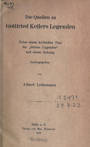 Cover for Quellen zu Gottfried Kellers Legenden
