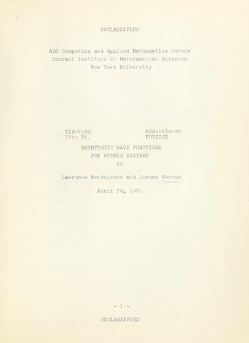 Cover for Asymptotic wave functions for atomic systems
