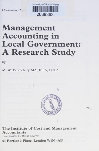 Cover for Management Accounting in Local Government (Occasional Papers)