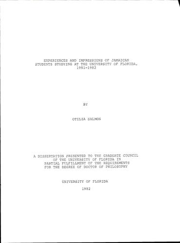 Cover for Experiences and impressions of Jamaican students studying at the University of Florida, 1981-1982