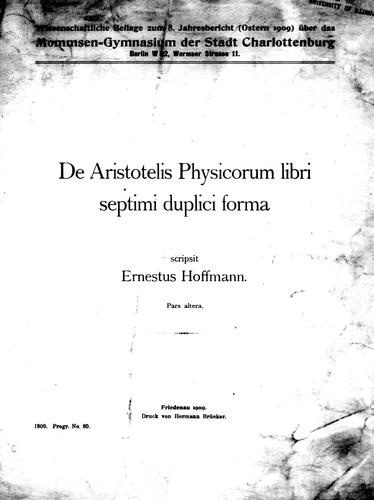 Cover for De Aristotelis Physicorum libri semptimi duplici forma
