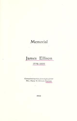 Cover for Memorial: James Ellison, 1778-1820.