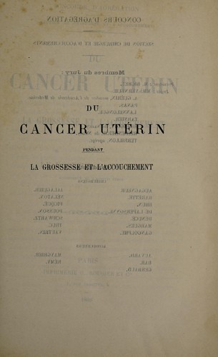 Cover for Du cancer utérin pendant la grossesse et l'accouchement