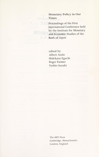 Cover for Monetary policy in our times