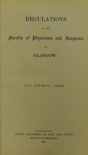 Cover for Regulations of the Faculty of Physicians and Surgeons of Glasgow