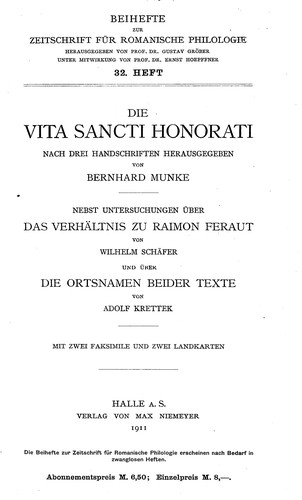 Cover for Die Vita Sancti Honorati