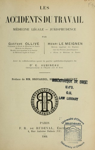 Cover for Les accidents du travail