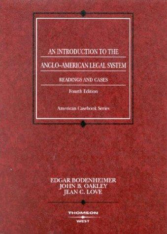 Cover for An Introduction to the Angloamerican Legal System Readings and Cases
