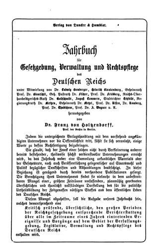 Cover for Jahrbuch für Gesetzgebung, Verwaltung und Rechtspflege des deutschen Reiches