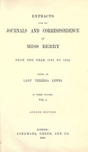 Cover for Extracts from the journals and correspondence of Miss Berry