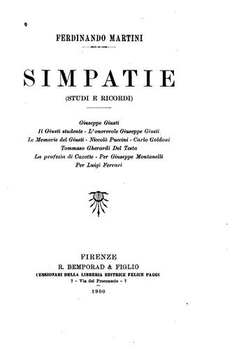 Cover for Simpatie: studi e ricordi
