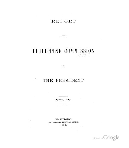 Cover for Report of the Philippine Commission to the President January 31, 1900 [-December 20, 1900]
