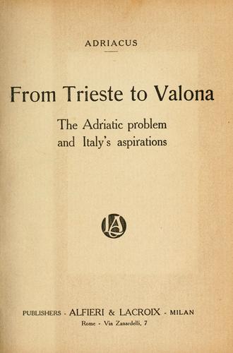 Cover for From Trieste to Valona